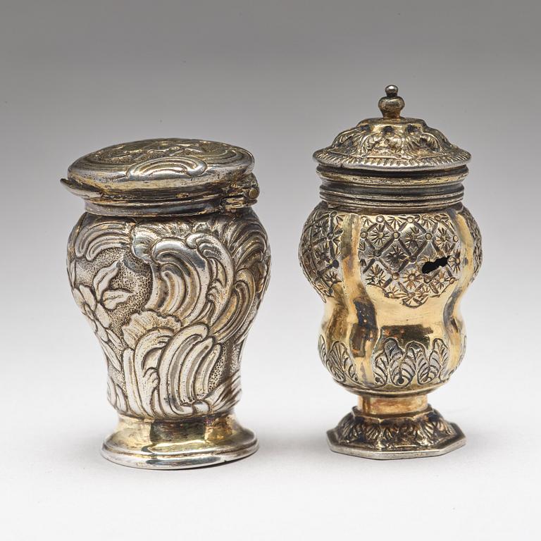 Two 18th century silver-gilt snuff-boxes, one marked Jacob Lampa, Stockholm 1764 and one unmarked.