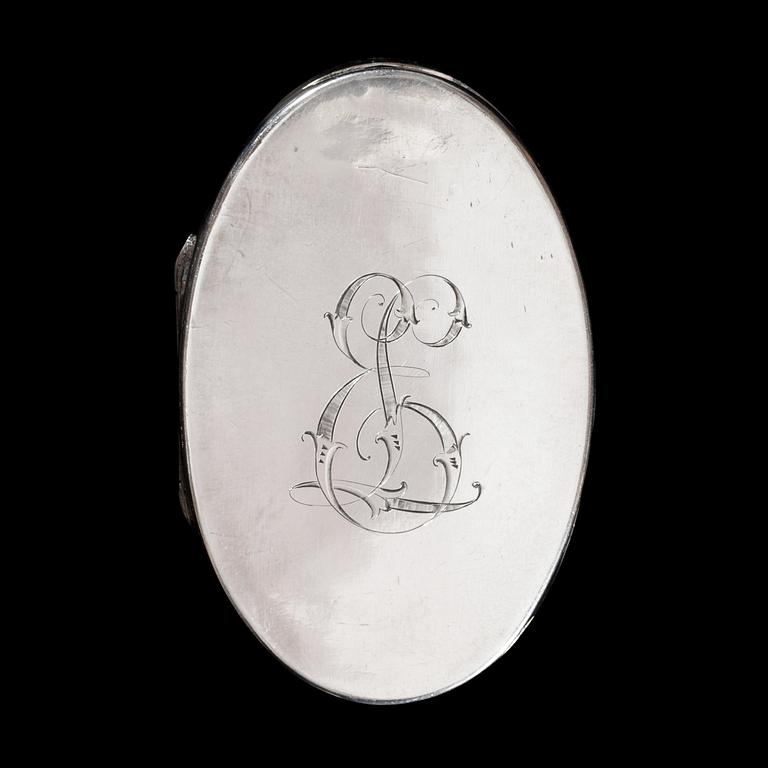 SNUSDOSA. Silver. Finland. Gjord av Johan Henrik Wahlberg i Tavastehus 1812.