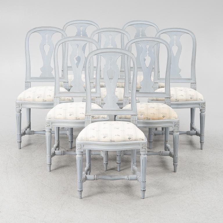 Stolar, 8, st gustaviansk stil, 1900-tal.