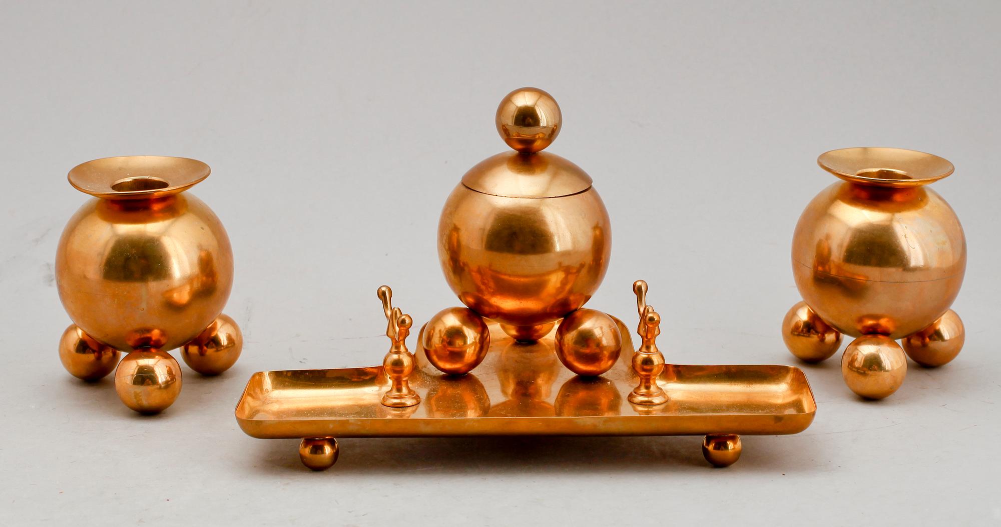 SKRIVBORDSSET, 3 delar, mässing, Gusums Bruk.