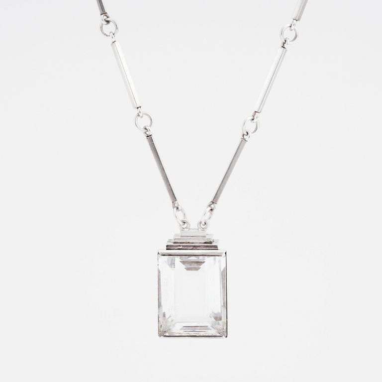 Wiwen Nilsson, a sterling silver and rock crystal pendant and chain, Lund, Sweden 1943.