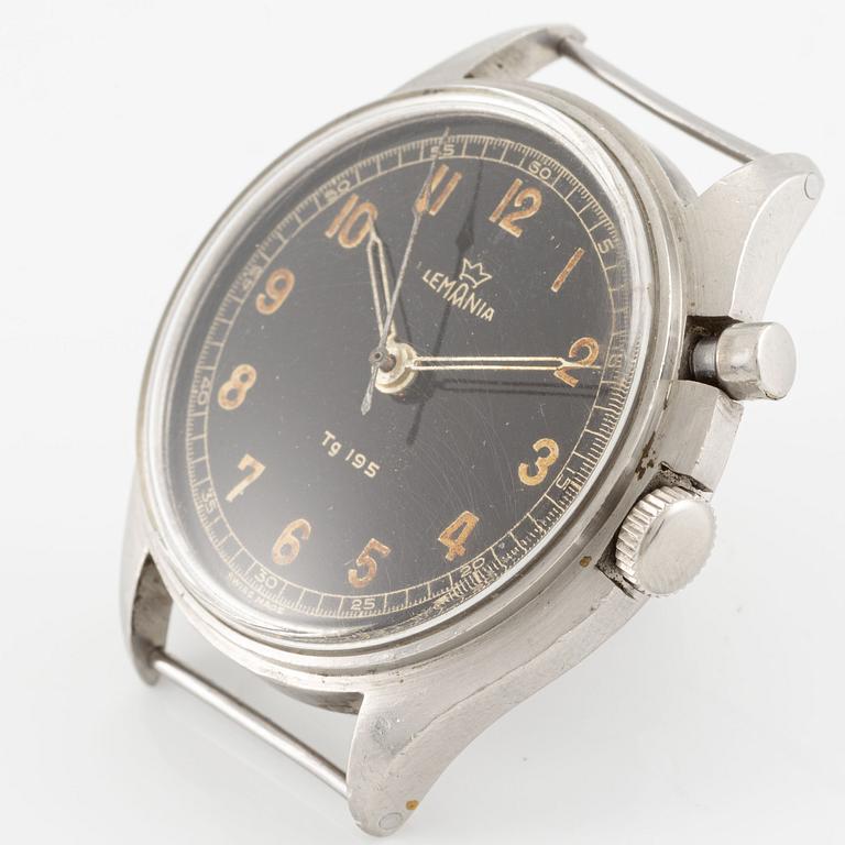 Lemania, Tg 195, "Three crowns", chronograph, wristwatch, 40 mm.