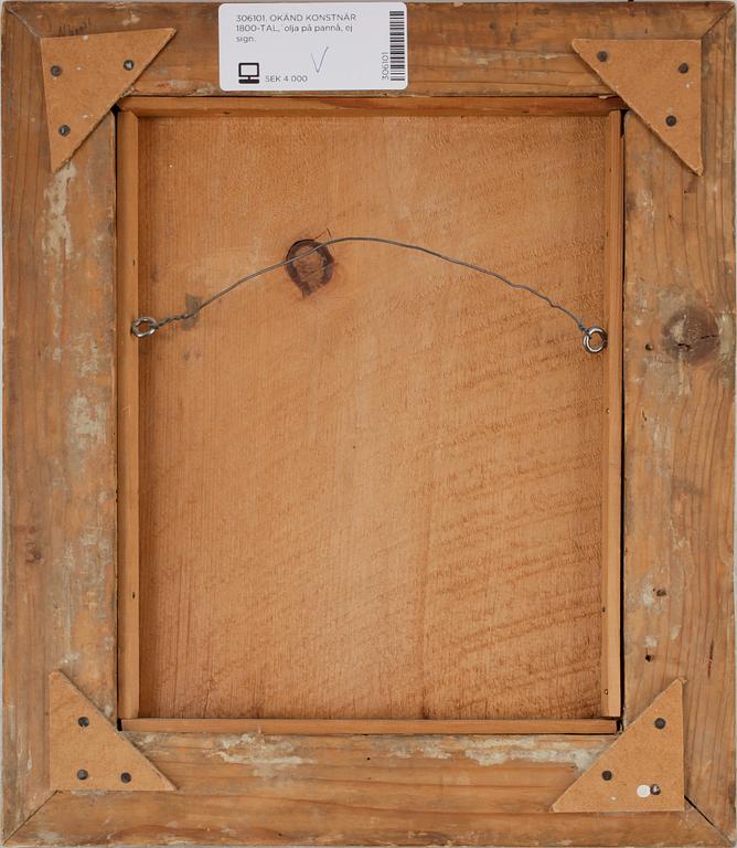 OKÄND KONSTNÄR, olja på pannå, ej sign. 1800-tal.