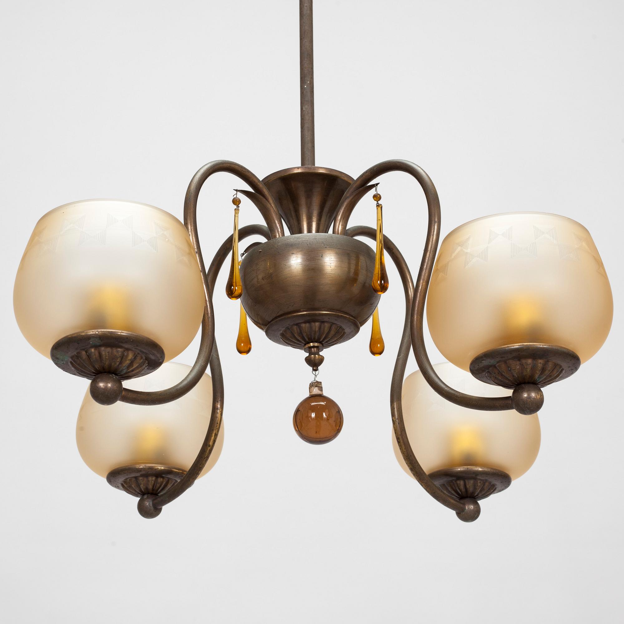 Taklampa, modell 319/4, Taidetakomo Hakkarainen, Finland 1930-tal.