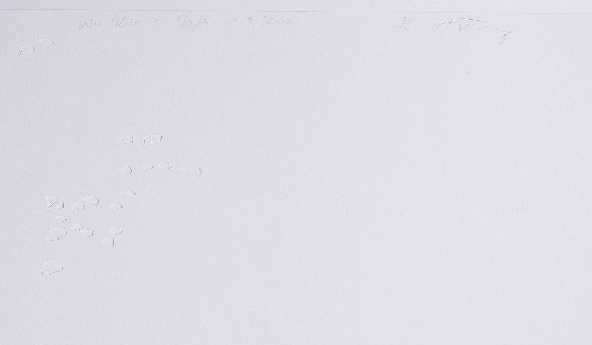 KATHARINA HINSBERG, Signed K. Hinsberg and dated 1.9.2000 van Horn = Marfa. Perforated paper.