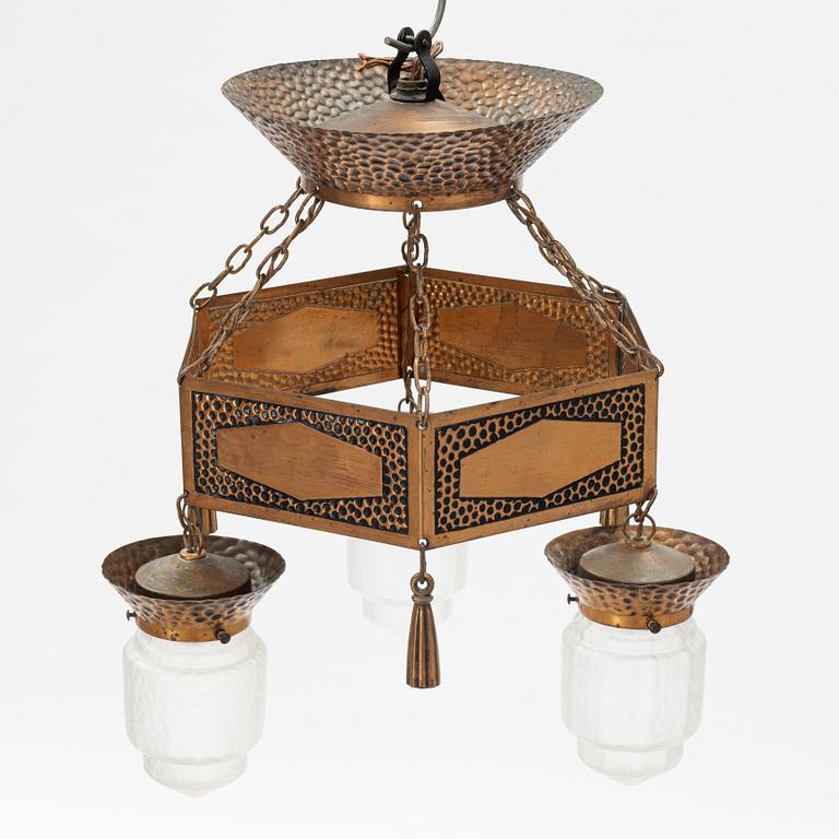 A copper Art Nouveau ceiling light, early 20th Century.