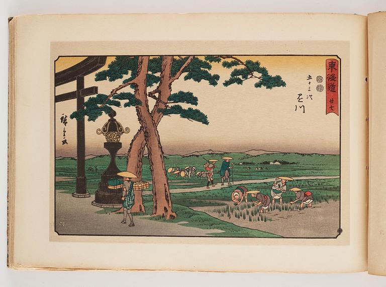 An album with Japanese woodblock prints after Ando Utagawa Hiroshige (1797-1858), mid 20th Century. (37 prints).