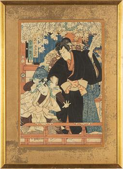 Utagawa Kunisada, färgträsnitt, 2st, Japan, 1800-talets mitt.