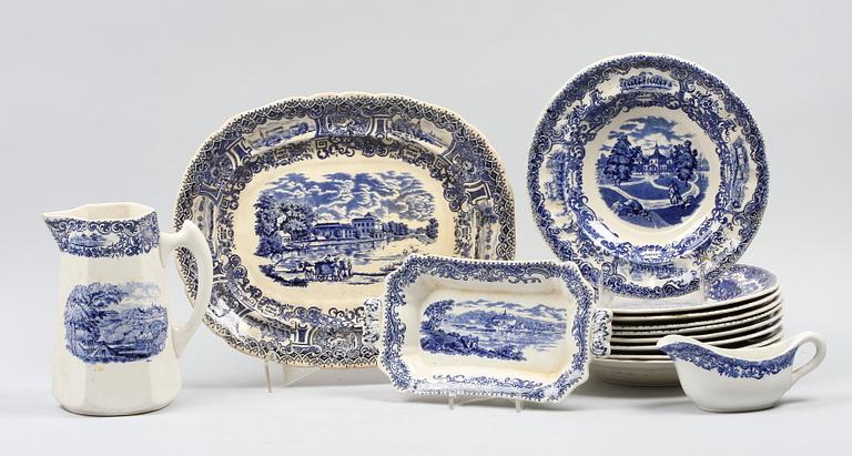 SERVISDELAR, 13 st. Flintgods. Rörstrand. "Svenska slott".