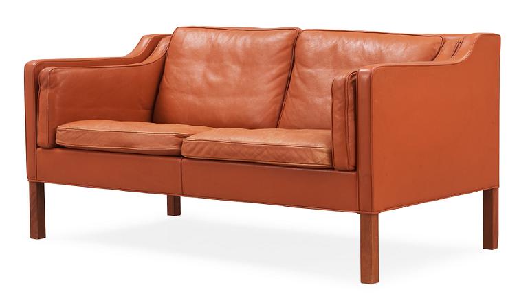 A Børge Mogensen brown leather two-seated sofa, Fredricia Stolefabrik, Denmark.