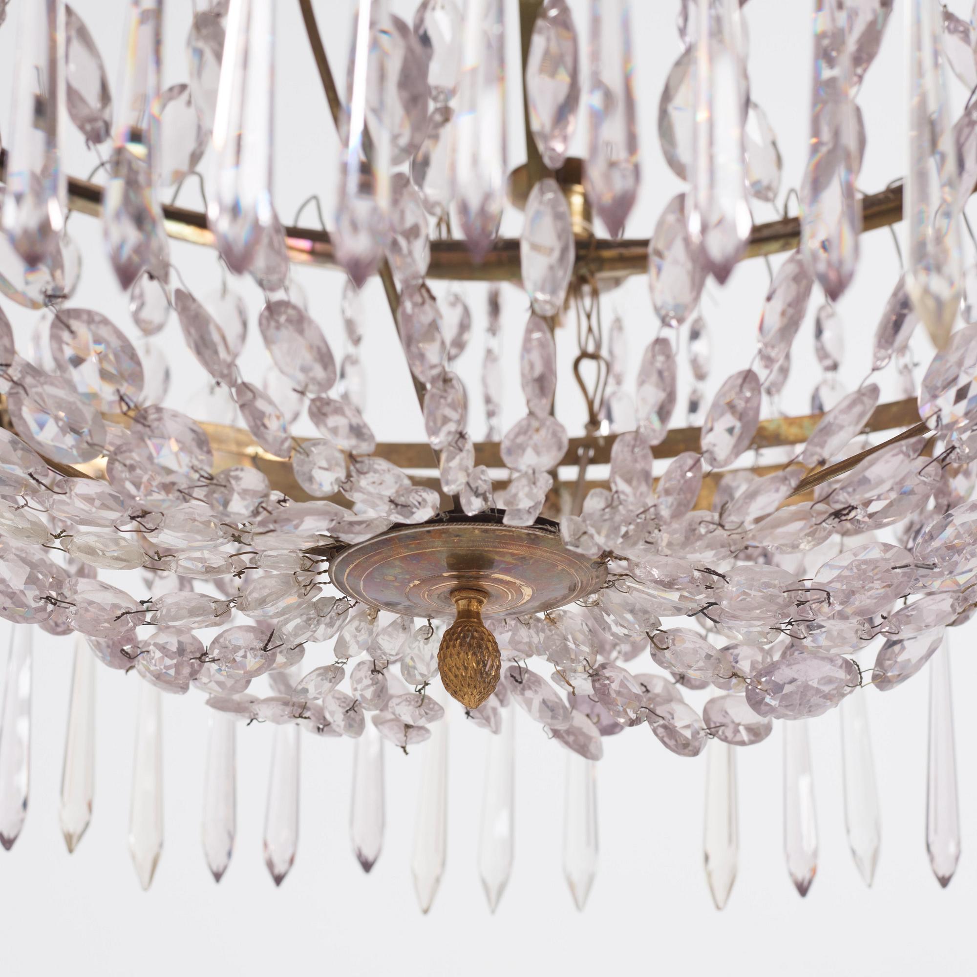 A Late Gustavian gilt brass and cut glass eight-light chandelier, circa 1800.