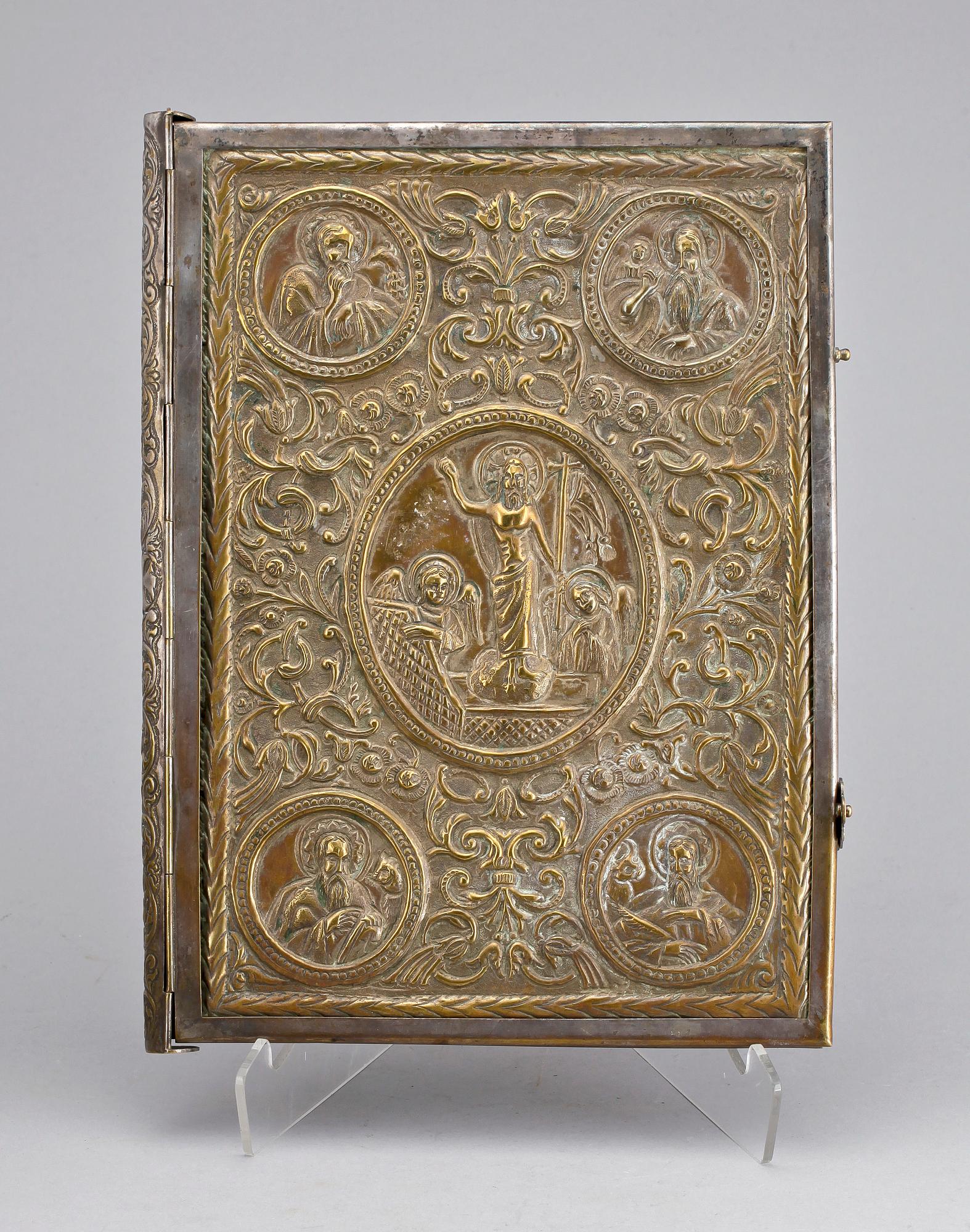 BÖNBOKSOMSLAG, försilvrad mässing, möjl Ryssland, 1800-tal.