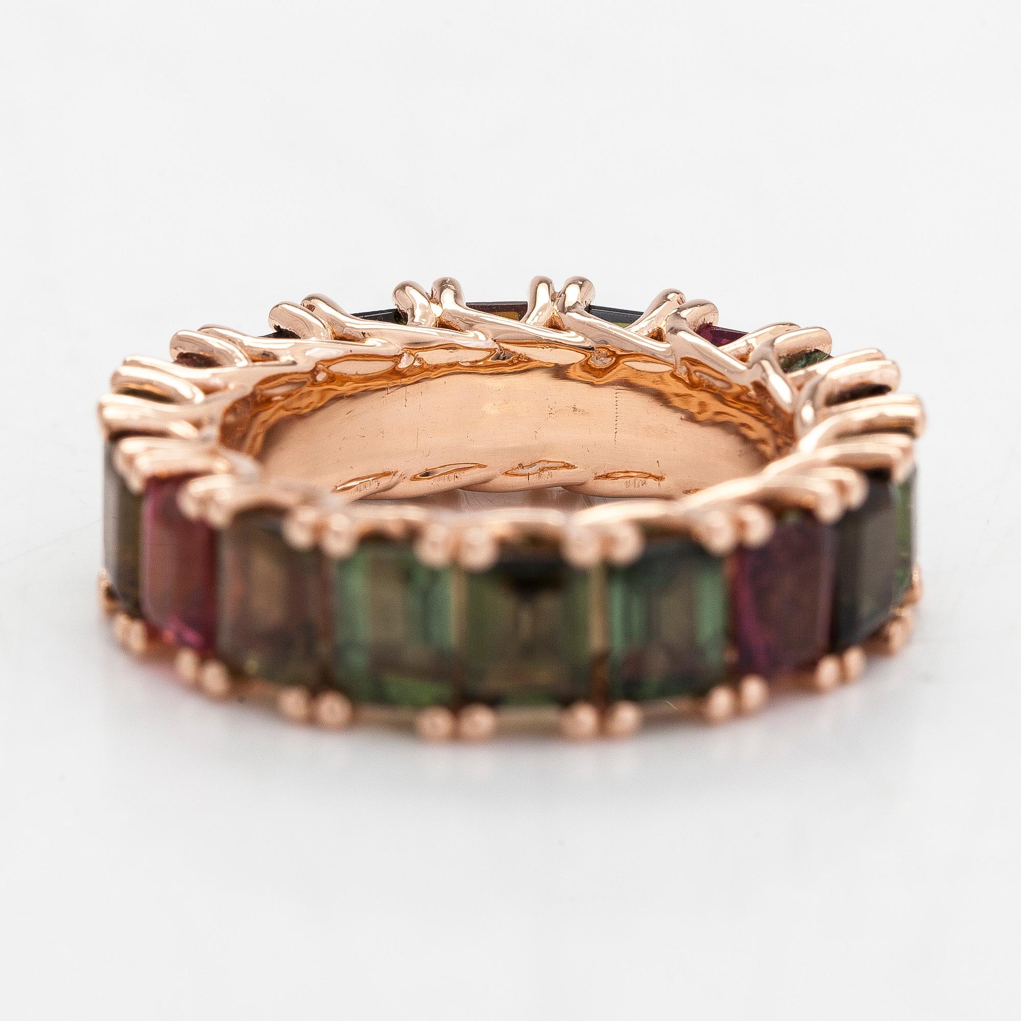 Ring, 14K roséguld med flerfärgade turmaliner.