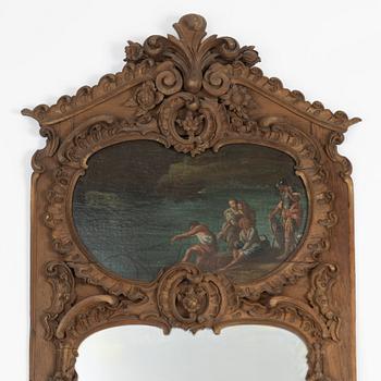 Spegel med konsolbord, sent 1800-tal, med målning, 1700-tal.