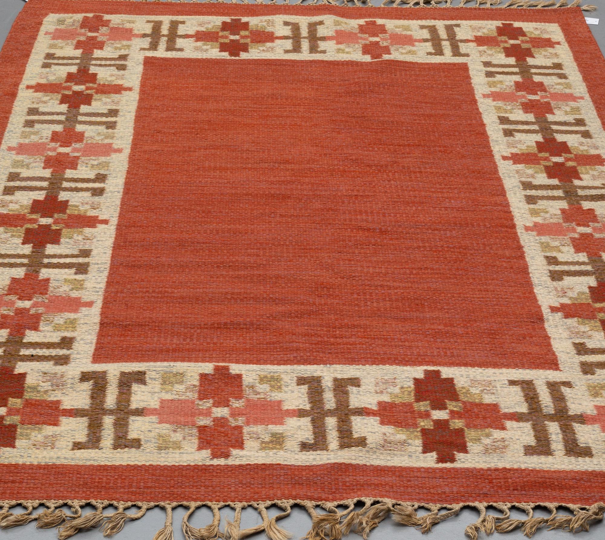 A CARPET, "Klostergård", flat weave, ca 248-249 x 162-164 cm, signed FF (Swedishdesign: the company AB Fredrik Fiedler).