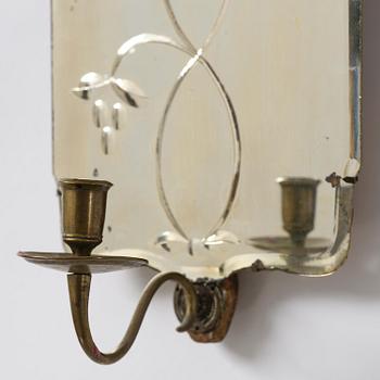 A pair of Swedish engraved-glass one-branch girandole mirrors, later part 18th century.