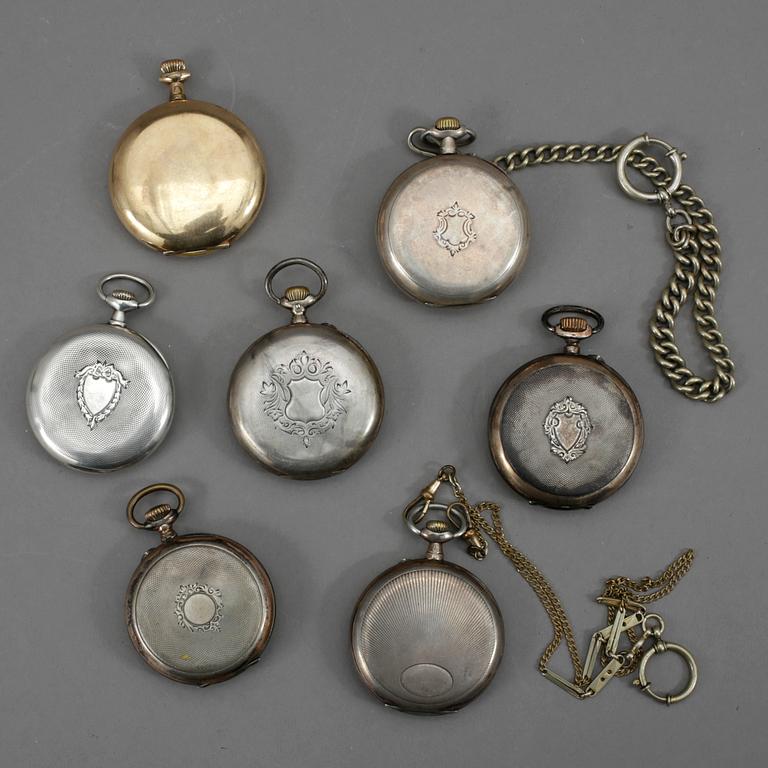 FICKUR, 7 st, en av doublé, 6 silver, 1900-talets första hälft.