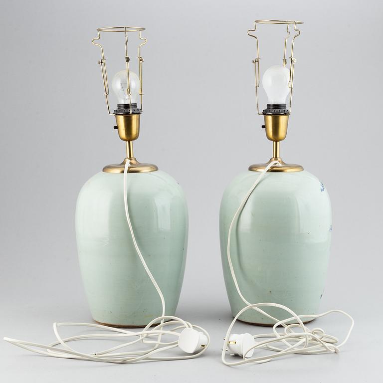 A pair table lamps/vases, late Qing/early 20th Century.