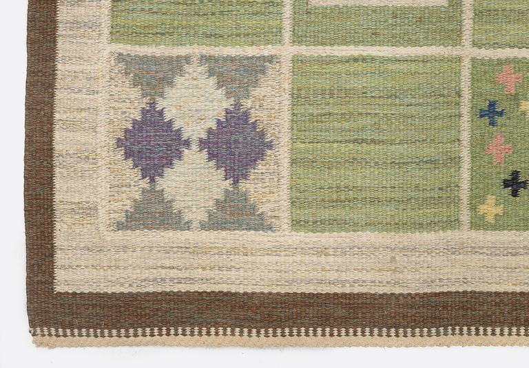 Rakel Carlander, a carpet, flat weave, c. 209 x 139 cm, signed RC.