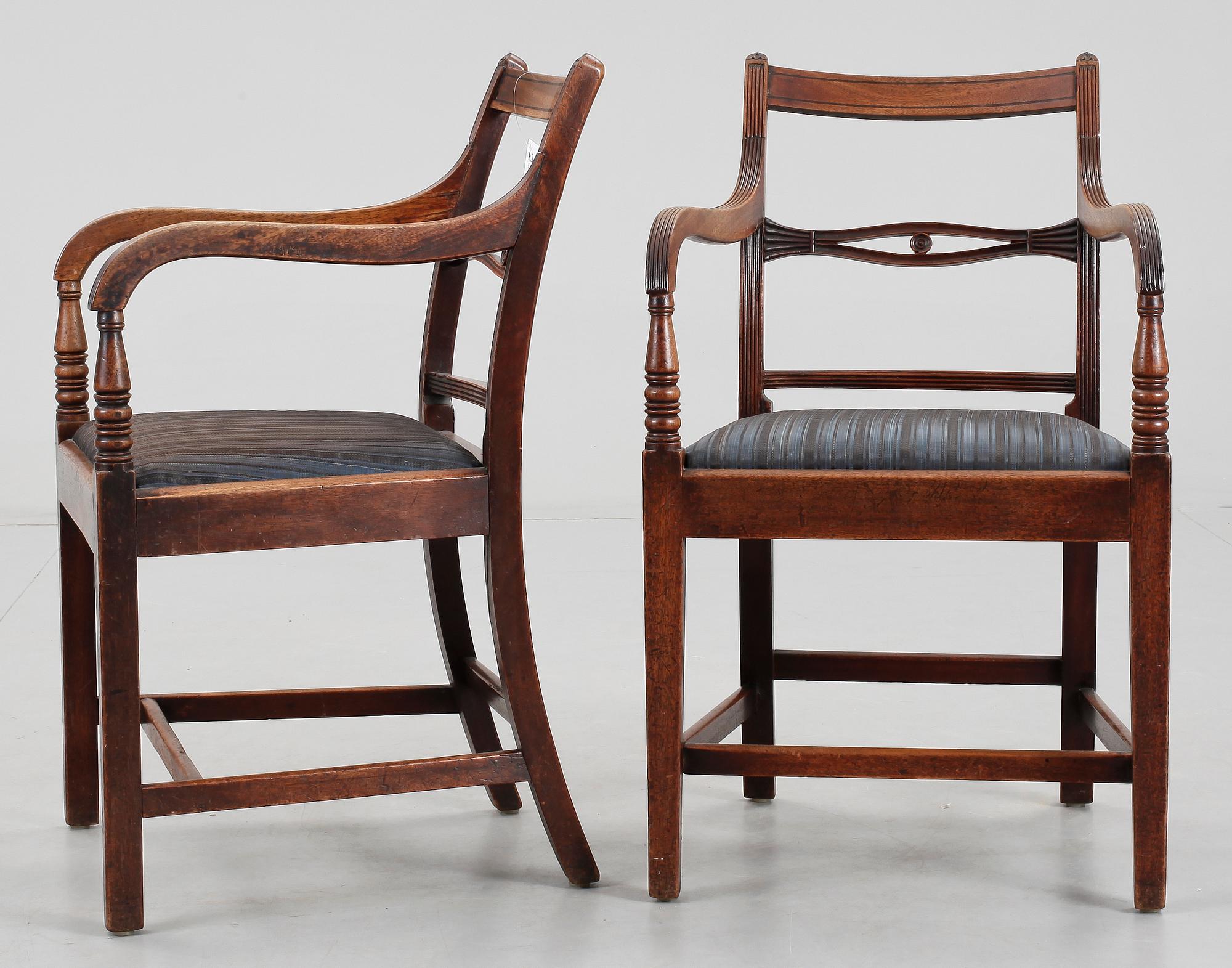 KARMSTOLAR, ett par, regency, England, 1800-talets första hälft.