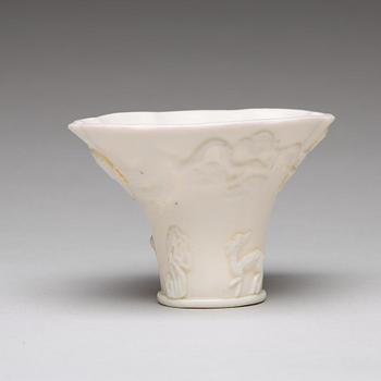 A blanc de chine rhinoserous libation cup Qing dynasty, Kangxi (1662-1722).