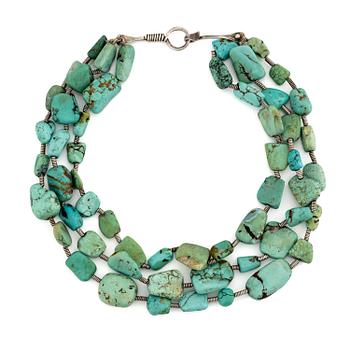 Vivianna Torun Bülow-Hübe, a necklace, silver and turquoise, excecuted in her own studio, 1950's/60's.