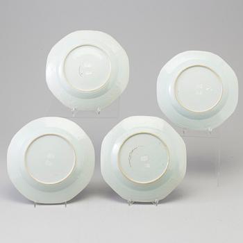 Four blue and white export porcelain plates, Qing dynasty, Qianlong (1736-95).