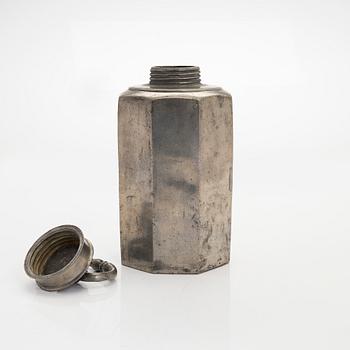A pewter bottle, maker's mark of Daniel Rising, Turku, Finland, late 18th Century.