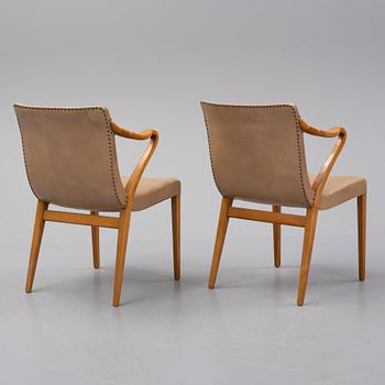 Axel Larsson, a pair of beech armchairs, Svenska Möbelfabriken, Bodafors, 1940's.