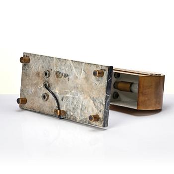 An Austrian brass and black marble table lamp, marked Vienna 1928.