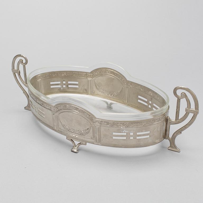 JARDINÄR, nysilver och glas, 1900-tal.