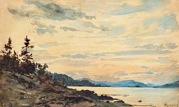 250. Hans Fredrik Gude, Fiord landscape at sunset.