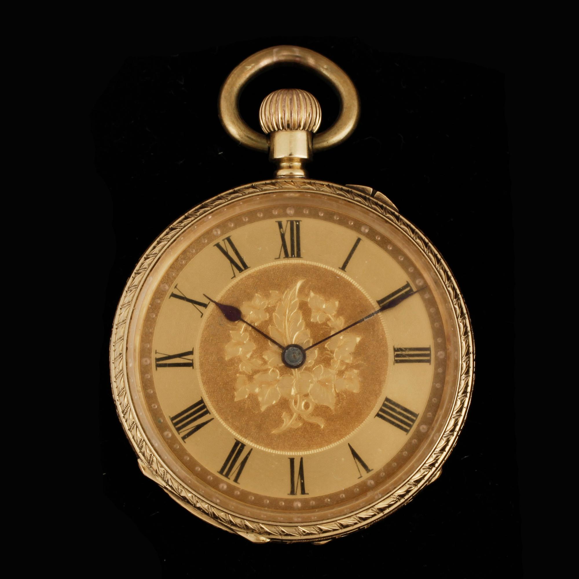 DAMFICKUR, guld 18K, omkring sekelskiftet 1900. Totalvikt ca 47 gram.