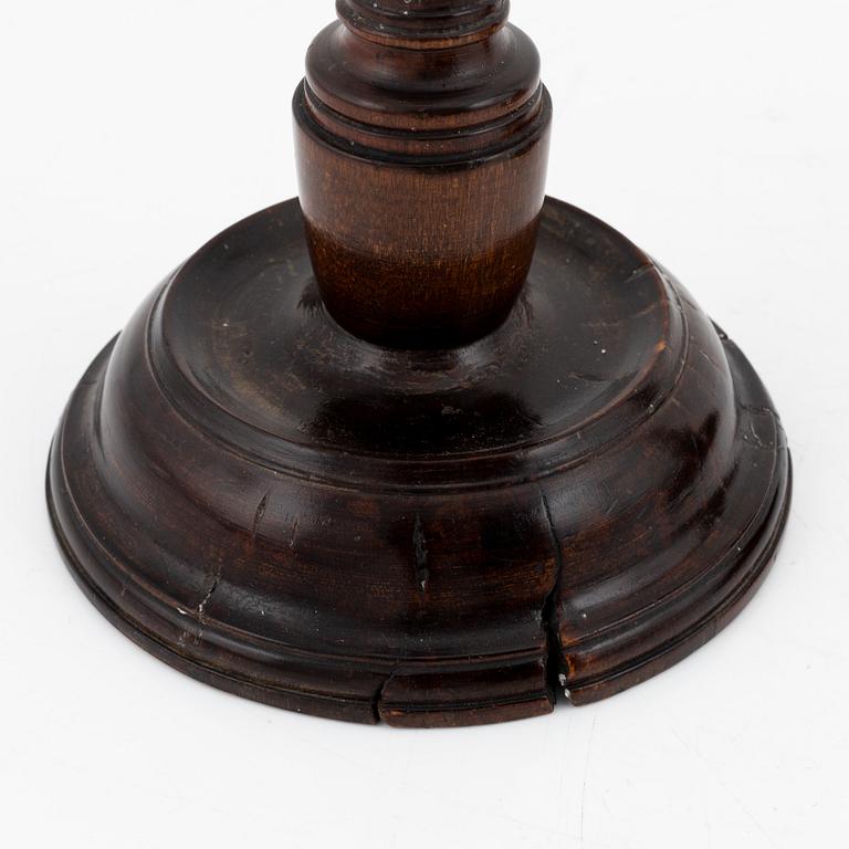 A pair of 19th century candlesticks in wood and brass and white metal.