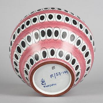 Stig Lindberg, a faience vase and a dish, Gustavsbergs studio 1940-50s.