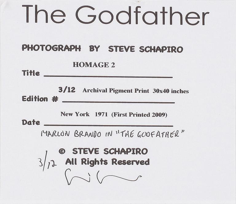 STEVE SCHAPIRO, fotografi, signerad och numrerad 3/12 á tergo.