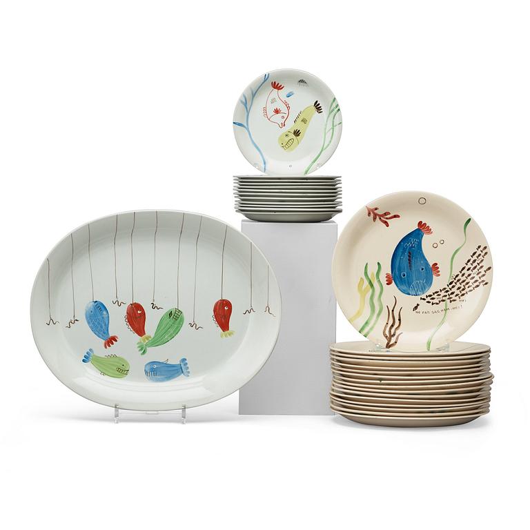 Stig Lindberg, servisdelar, 29 st "Löja", Gustavsberg 1948-62.