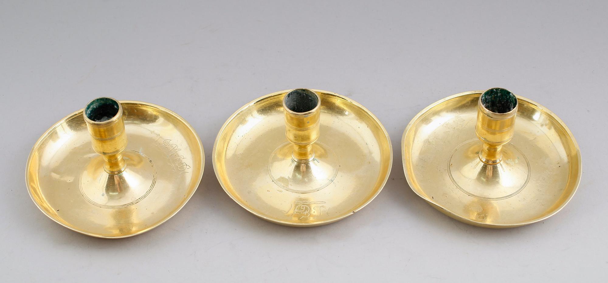 LJUSSTAKAR, 3 st snarlika, 1700/1800-tal.