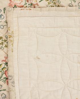 A SILK BED COVER, quilted, ca 192-193 x 164-170 cm, probably Sweden 18th century.