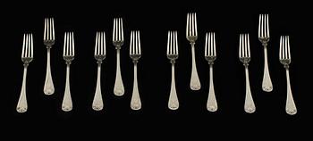 PARTI GAFFLAR, 20 st, silver, "Fransk lilja", mestadels GAB, Stockholm, 1900-talets första hälft. Vikt 765 g.