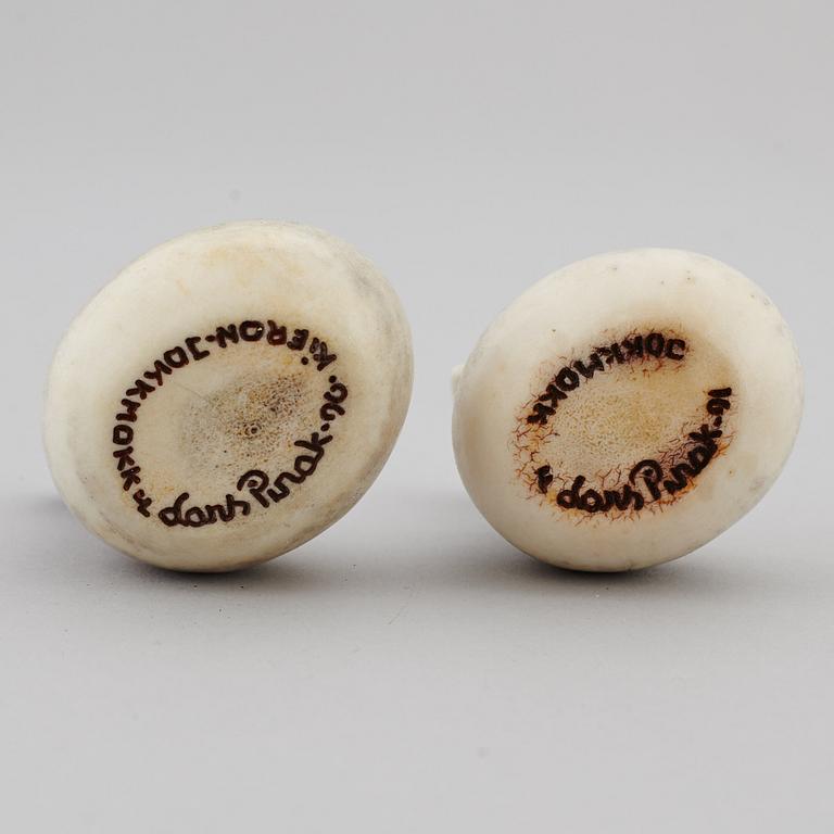 LARS PIRAK, two reindeer horn grouse salt cellars, signed.