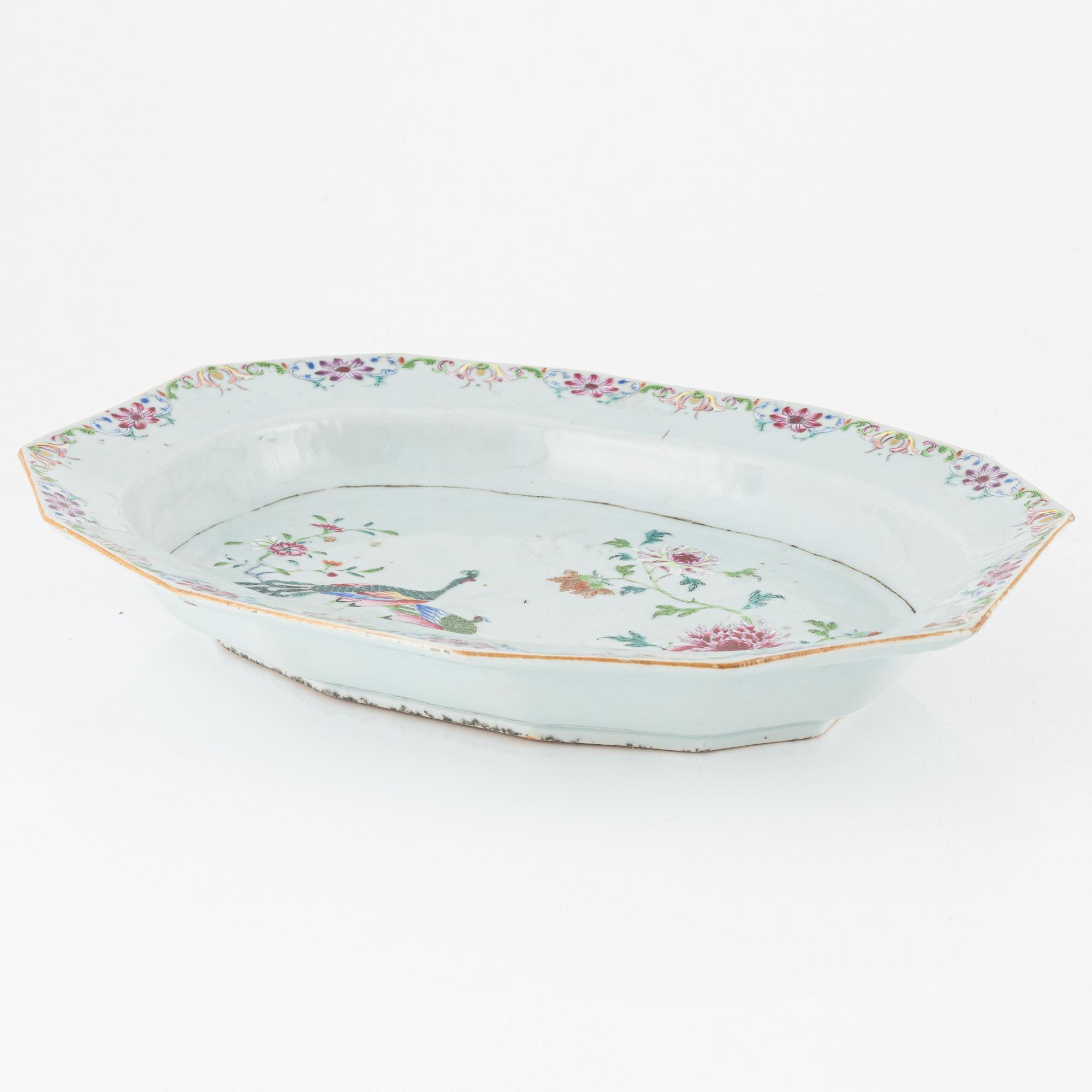 A famille rose 'double peacock' tureen stand, Qing dynasty, Qianlong (1736-95).