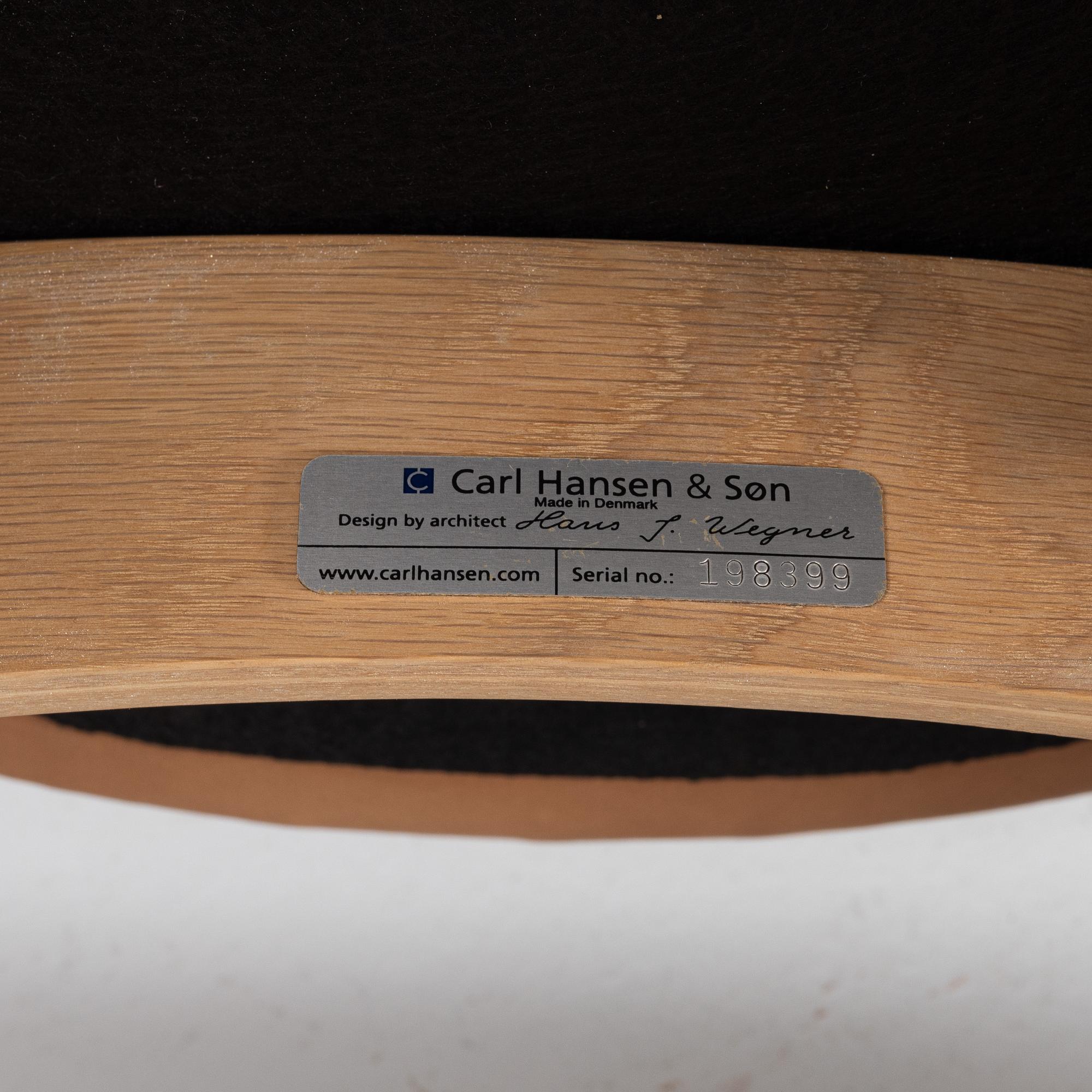 Hans J. Wegner, stolar, 4 st, "CH 20", Carl Hansen & Søn, Danmark.