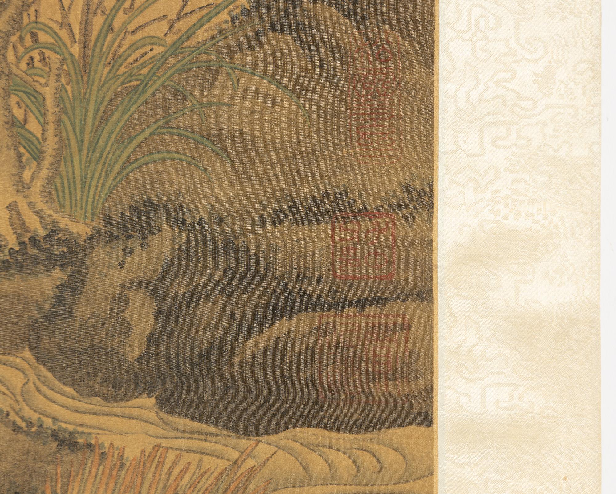 A Chinese scroll painting by unidentified master, four ducks resting by a blooming pond, 20th century.