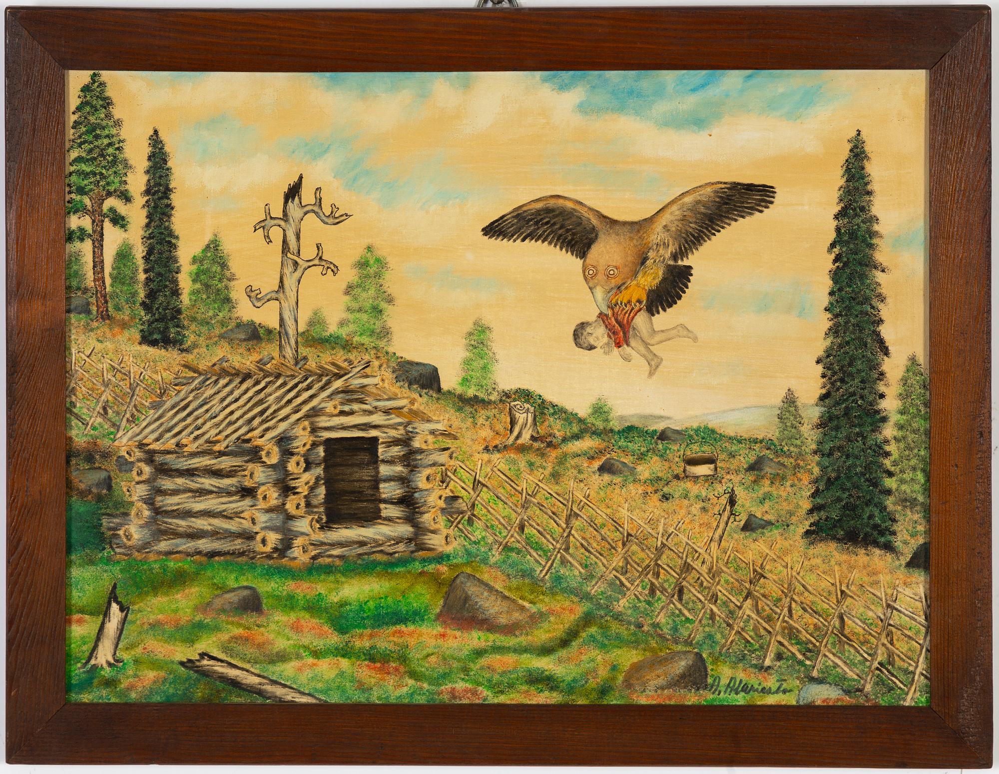 Andreas Alariesto, mixed media on canvas on panel, signed.