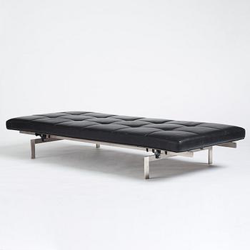 Poul Kjaerholm, a "PK-80" black leather and steel base daybed, edition Fritz Hansen, 2013.