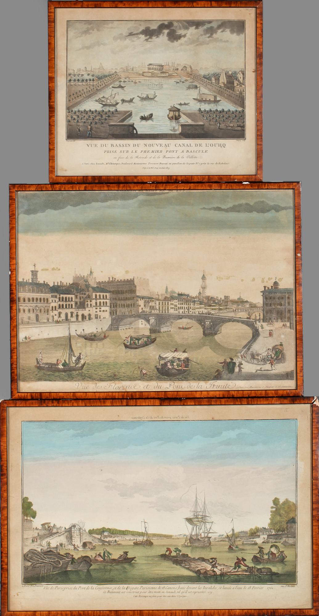 GRAFISKA BLAD, 3 st, handkolorerade, 1700/1800.