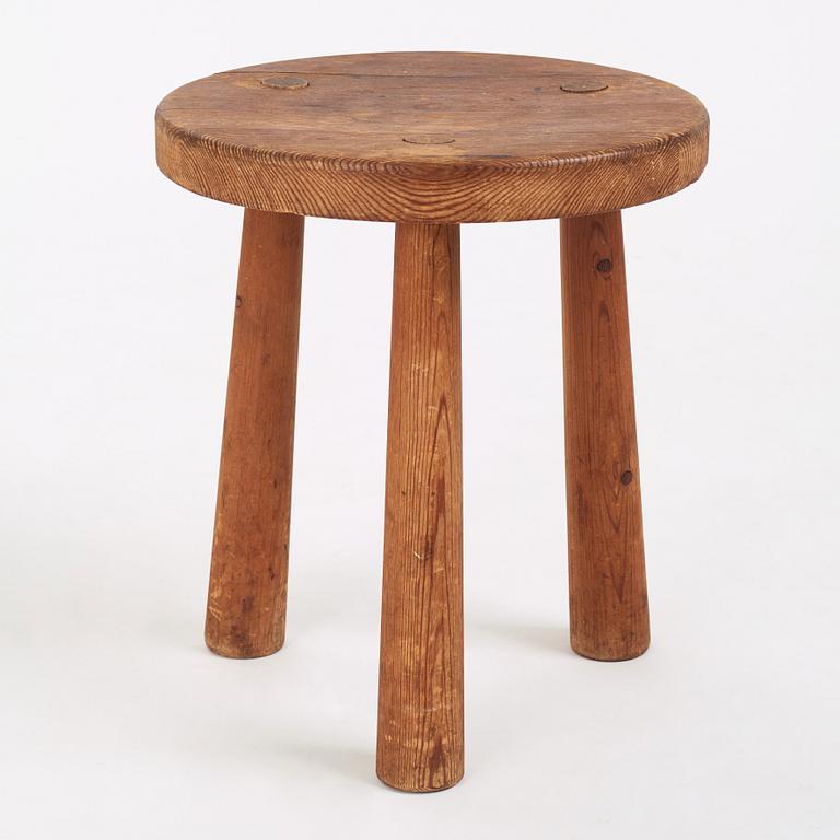 Axel Einar Hjorth, a stained pine 'Skoga' stool, Nordiska Kompaniet, Sweden 1930s.