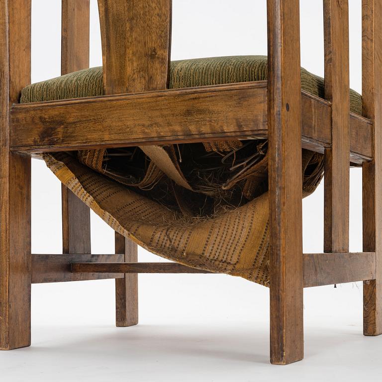 Carl Westman, probably, a pair of stained birch Art Nouveau easy chairs, Sweden ca 1900.