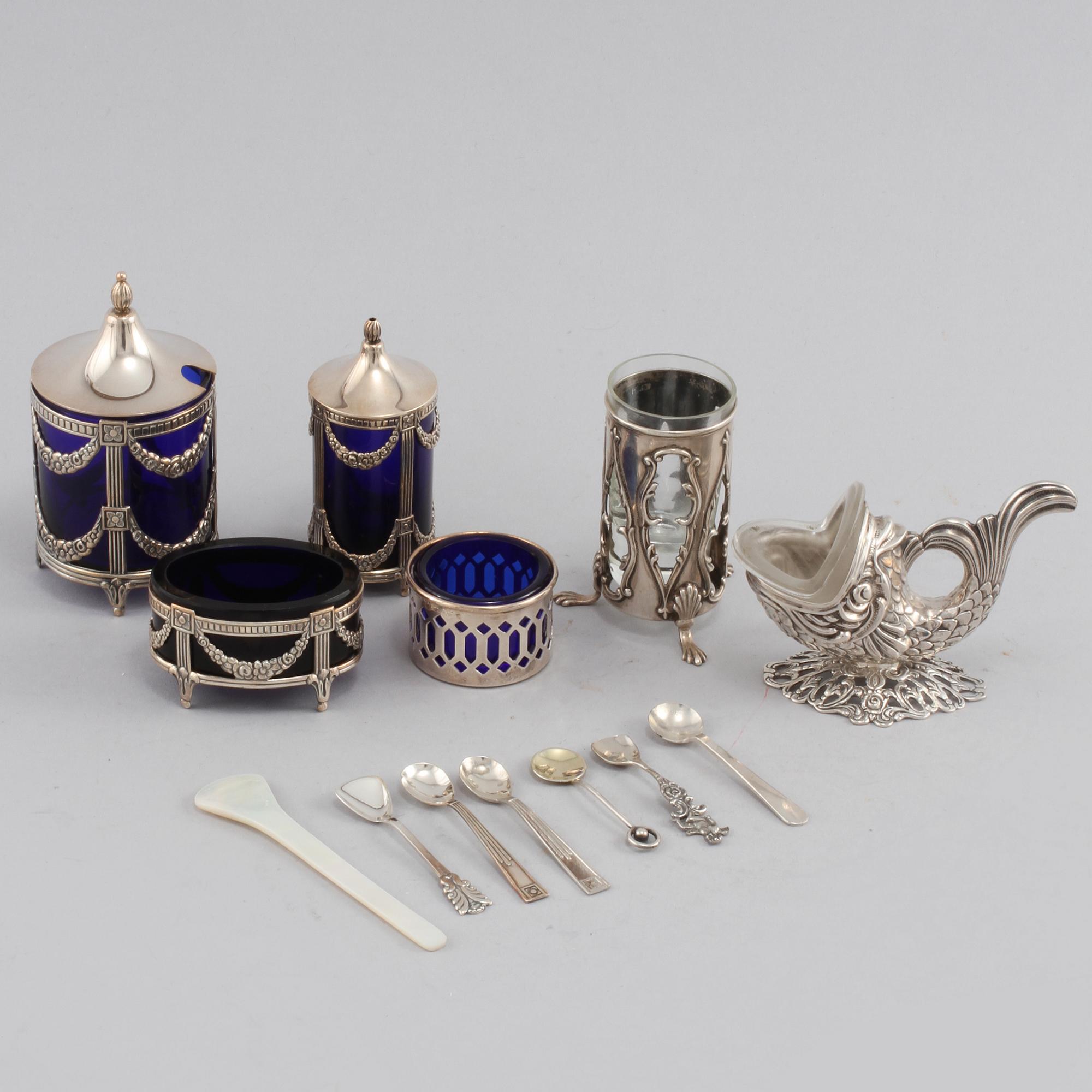 PARTI SILVER, 9 delar, bl a Henry Williams, Birmingham, 1905.